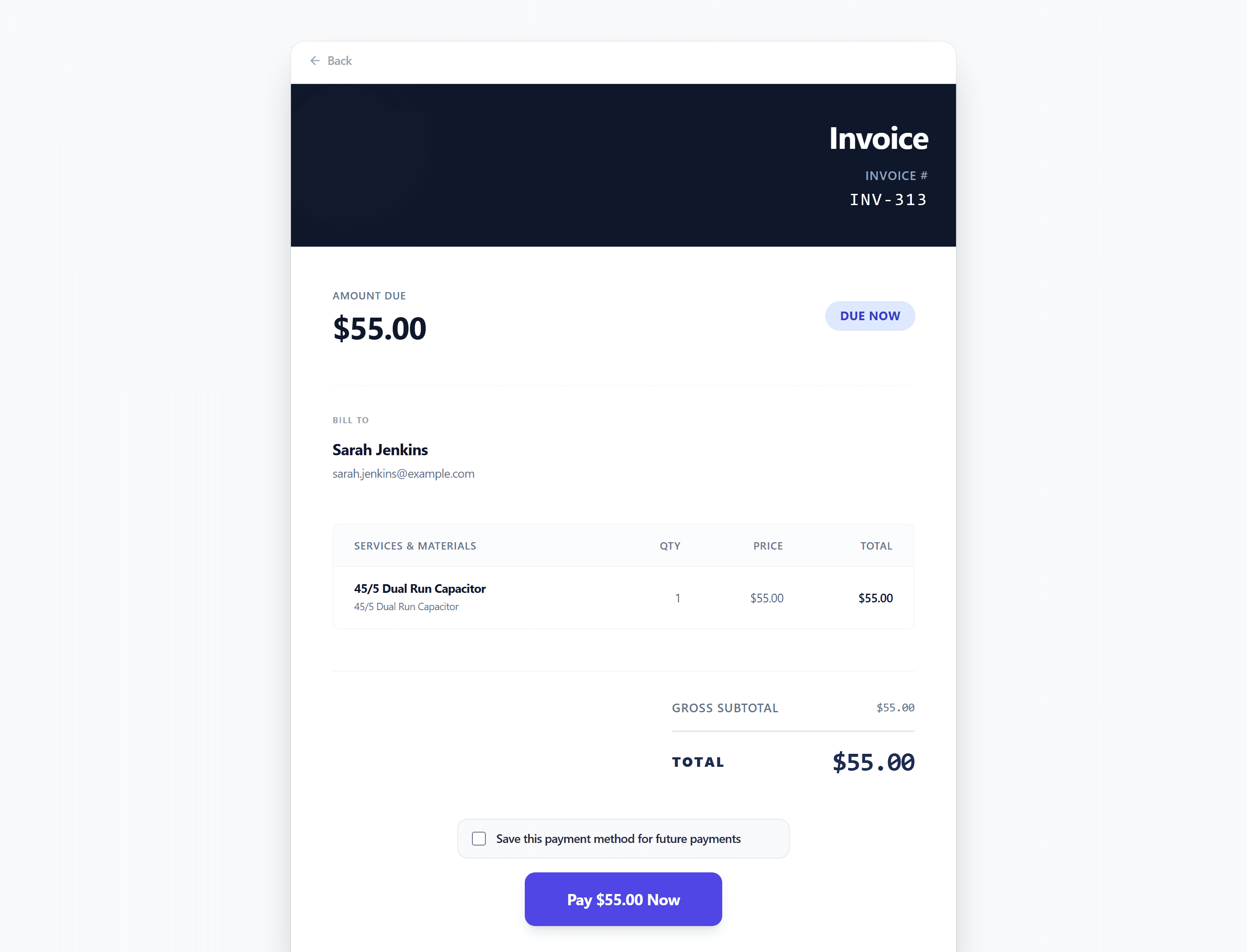Customer-facing invoice payment page